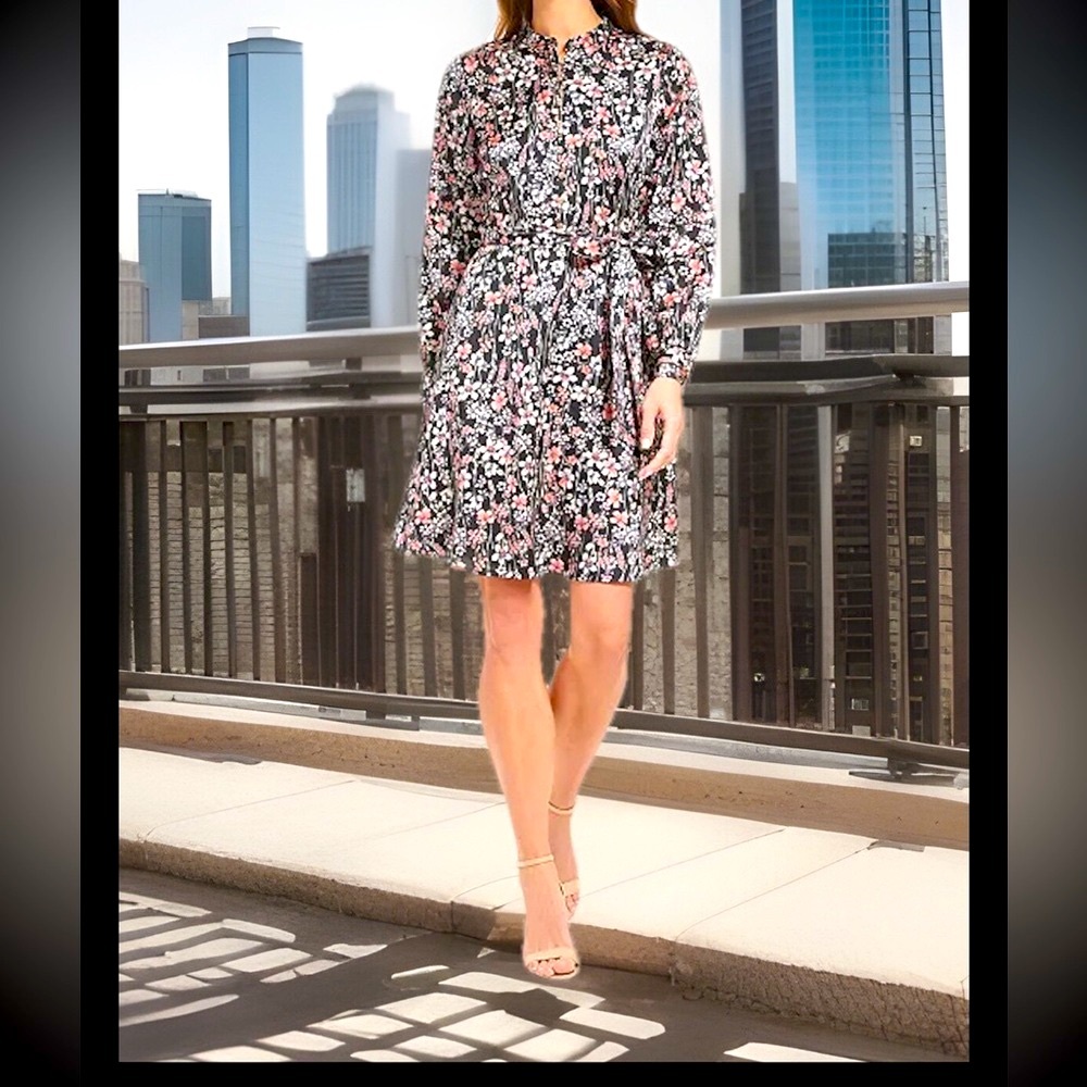 Tommy Hilfiger Fit & Flare Silhouette Gold Buttons W/TH Floral charmeuse Dress